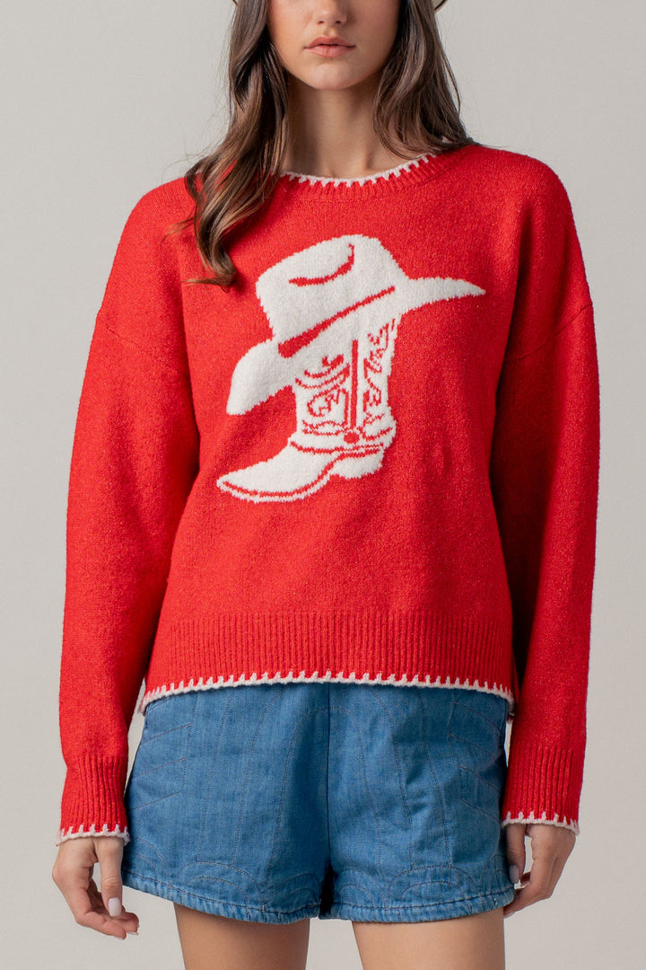 boot graphic knit sweater - red (additional view)
