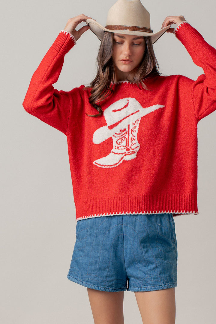 boot graphic knit sweater - red (additional view)