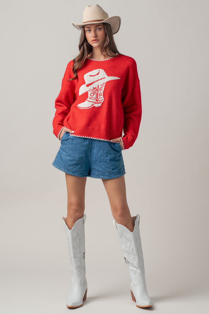 boot graphic knit sweater - red (additional view)