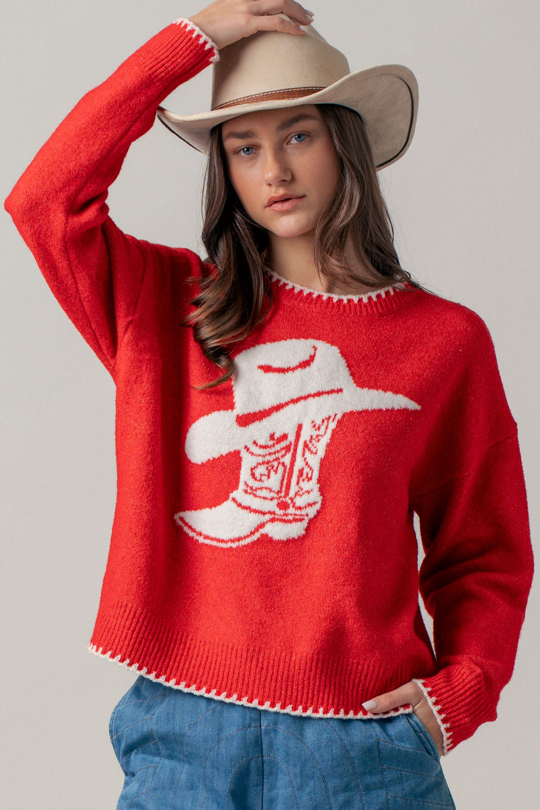 boot graphic knit sweater - red (additional view)