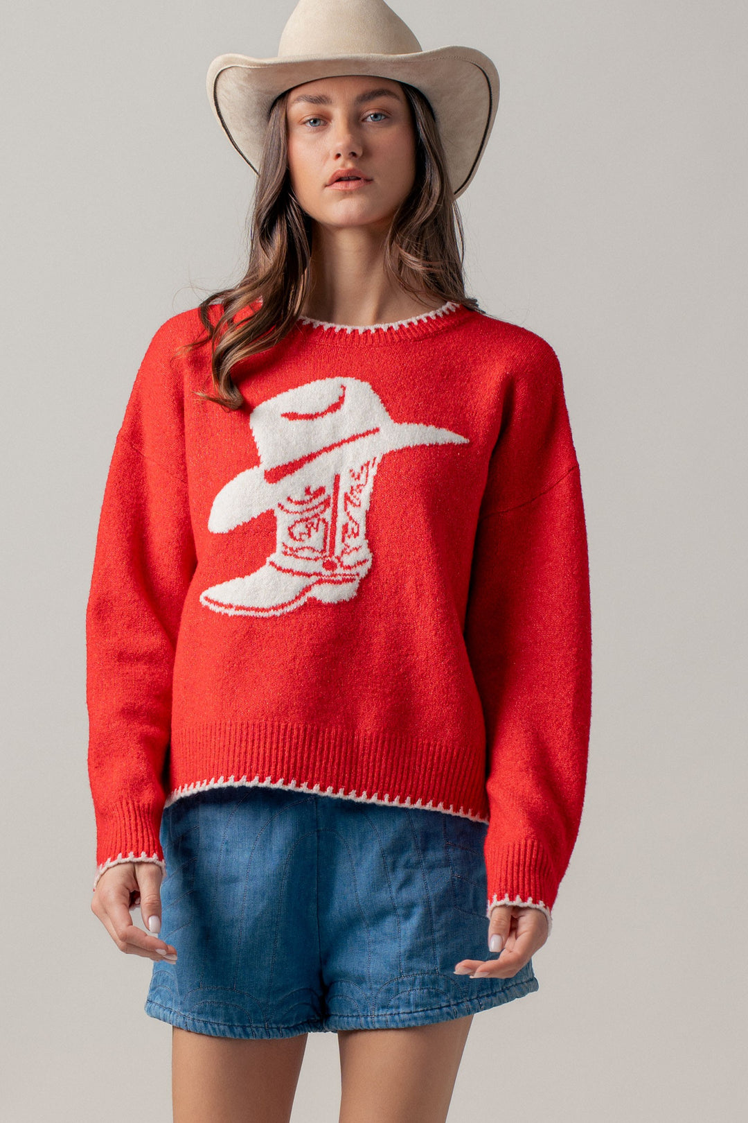 boot graphic knit sweater - red (additional view)