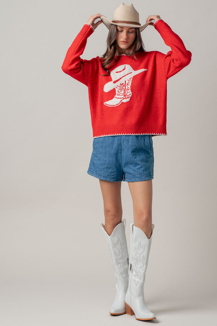 boot graphic knit sweater - red (additional view)
