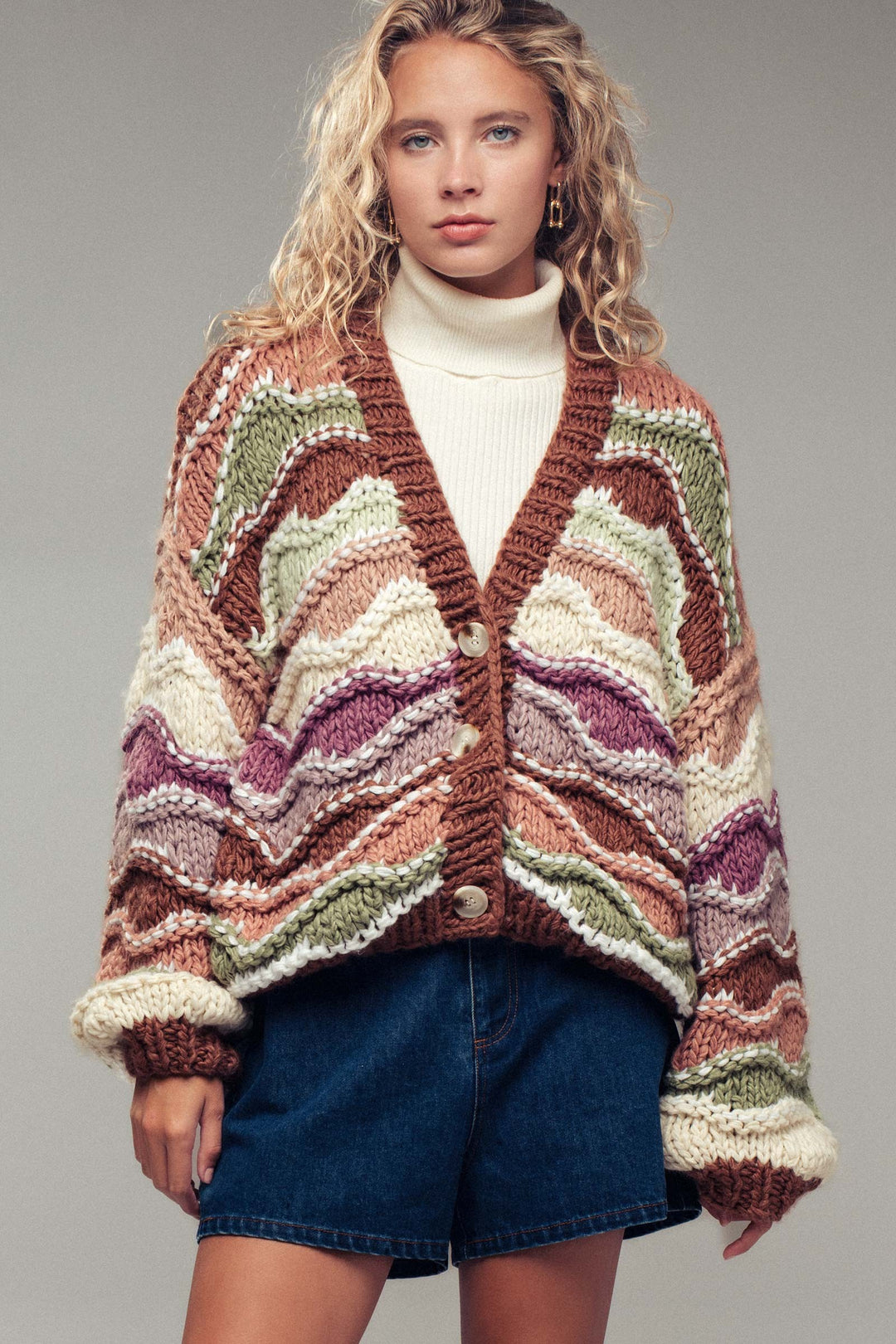 wave knit cardigan - multi