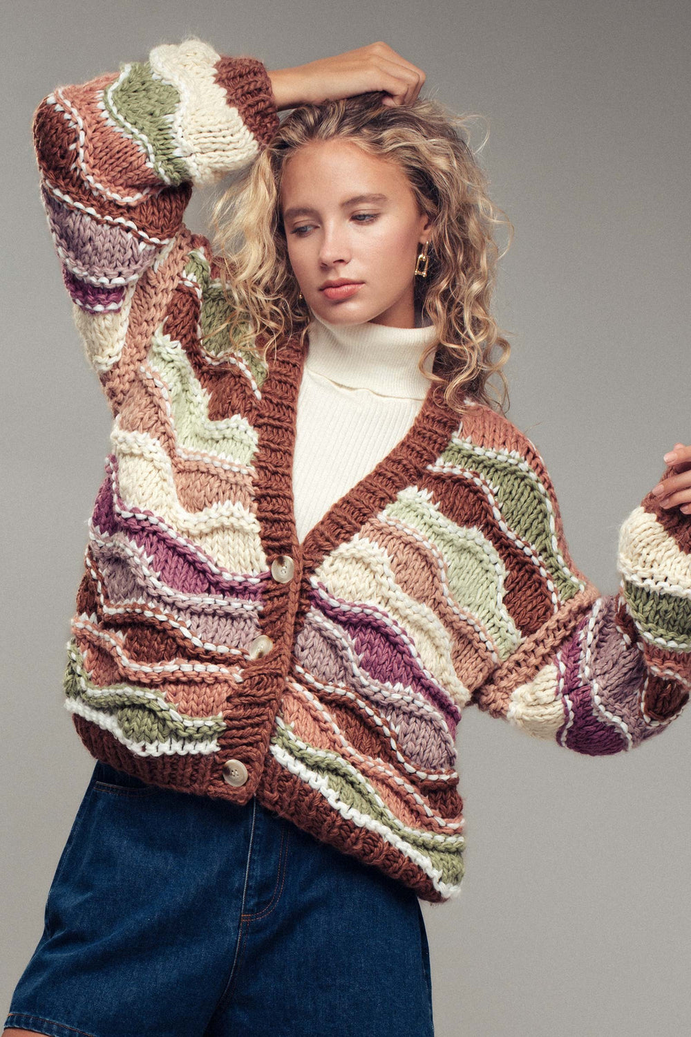 wave knit cardigan - multi (additional view)