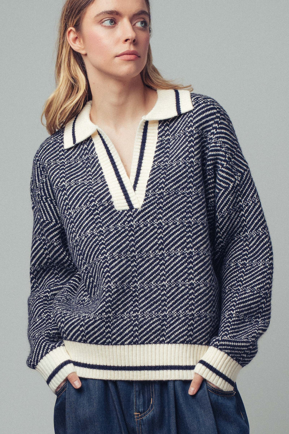 knit polo sweater - navy (additional view)