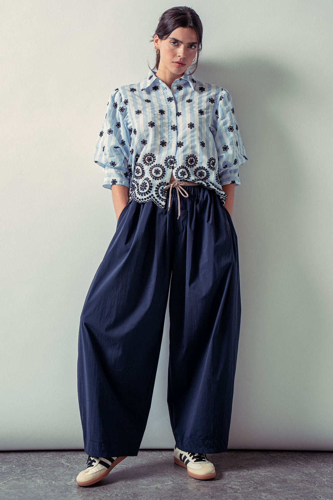 embroidered stripe bloom blouse - blue (additional view)