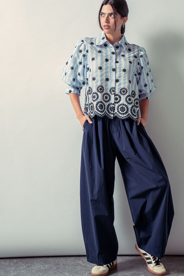 embroidered stripe bloom blouse - blue (additional view)