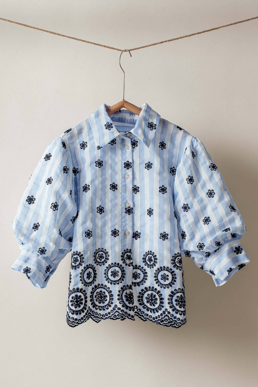 embroidered stripe bloom blouse - blue (additional view)