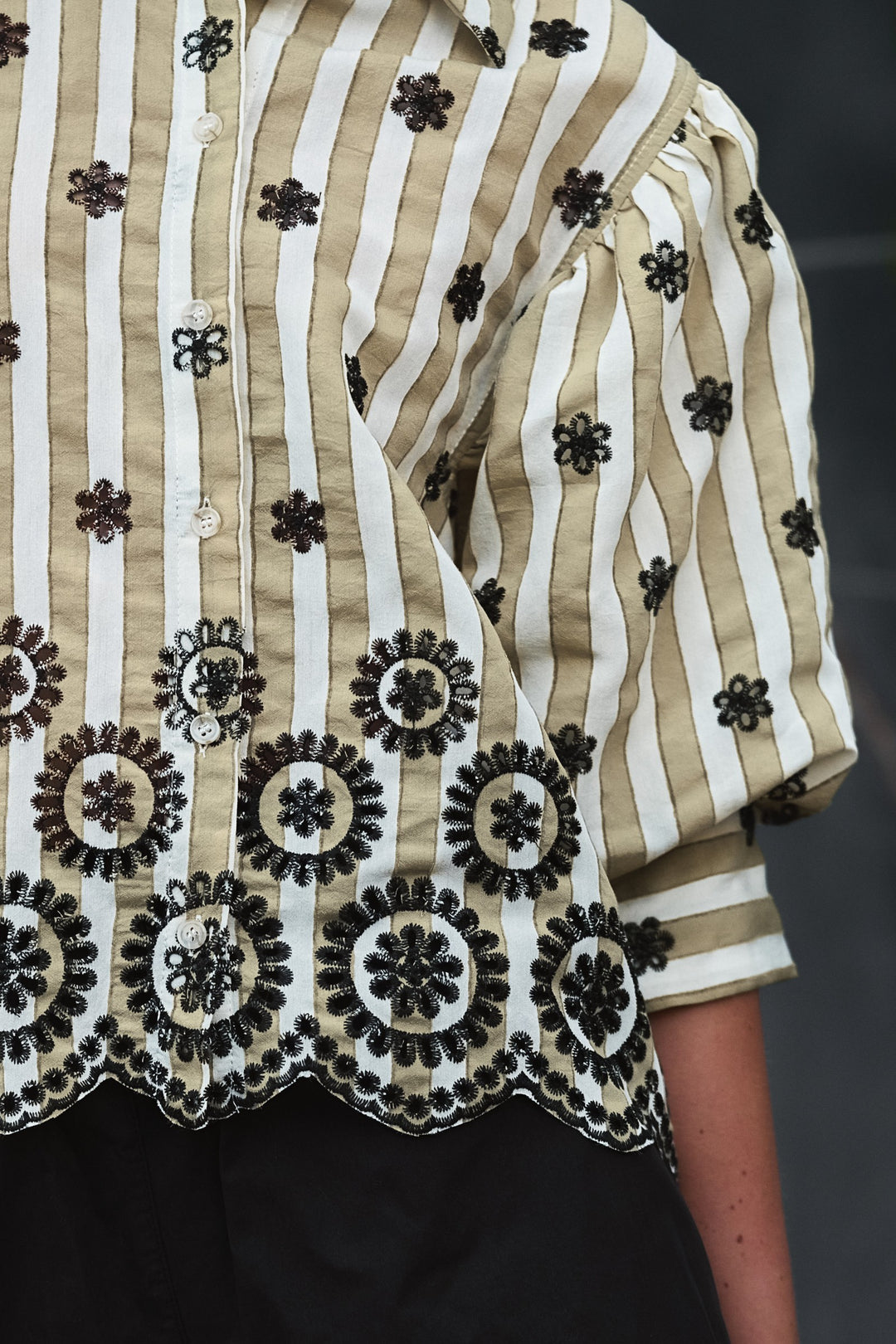 embroidered stripe bloom blouse - olive (additional view)