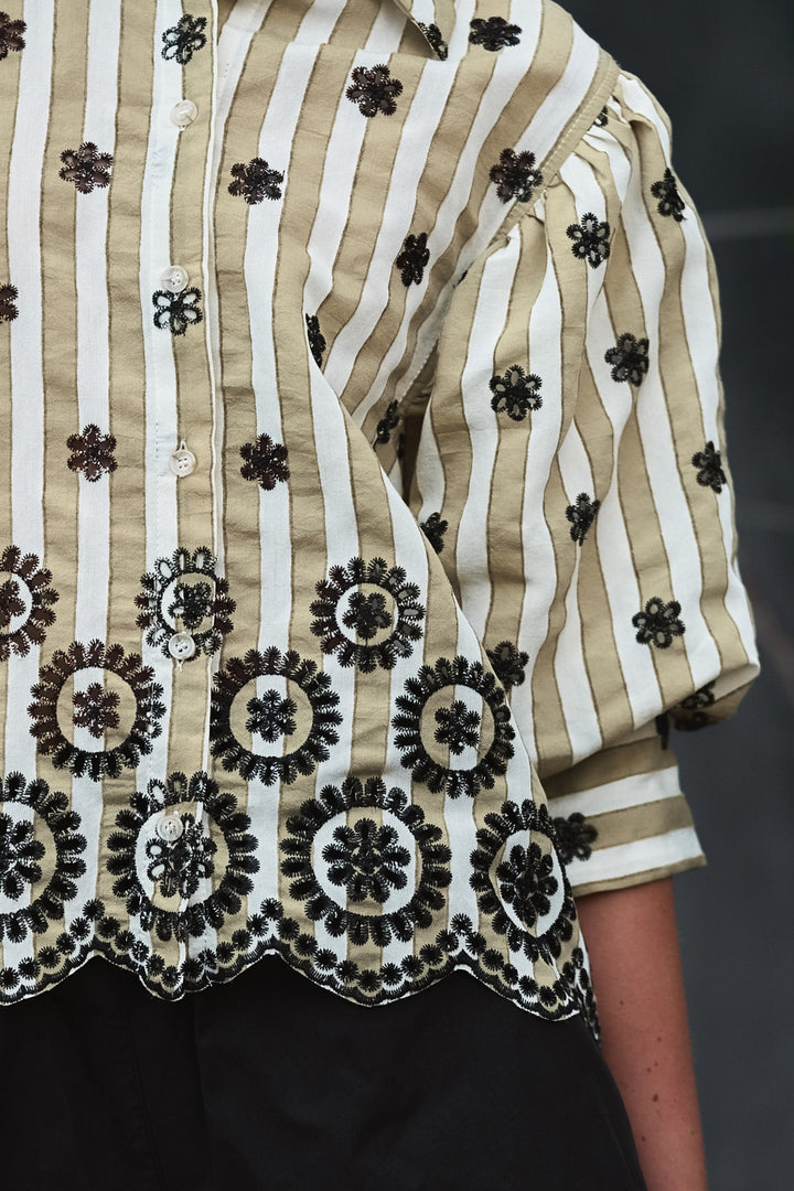 embroidered stripe bloom blouse - olive (additional view)