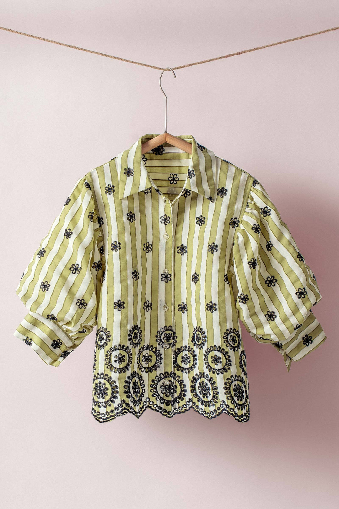 embroidered stripe bloom blouse - olive (additional view)