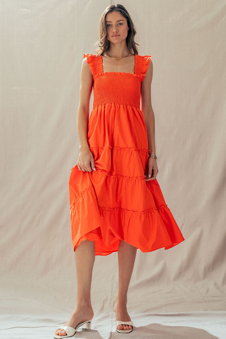 striped smocked cotton midi dress - vintage orange (additional view)