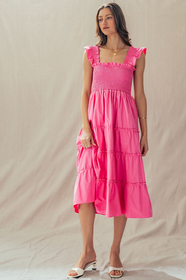striped smocked cotton midi dress - pink (additional view)