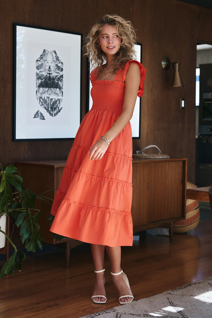 striped smocked cotton midi dress - vintage orange (additional view)