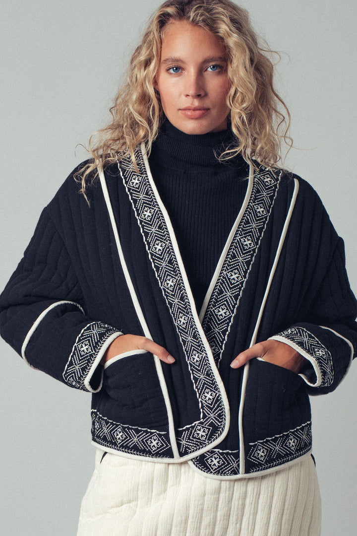 embroidered padded jacket with black trim details - black ivory (additional view)