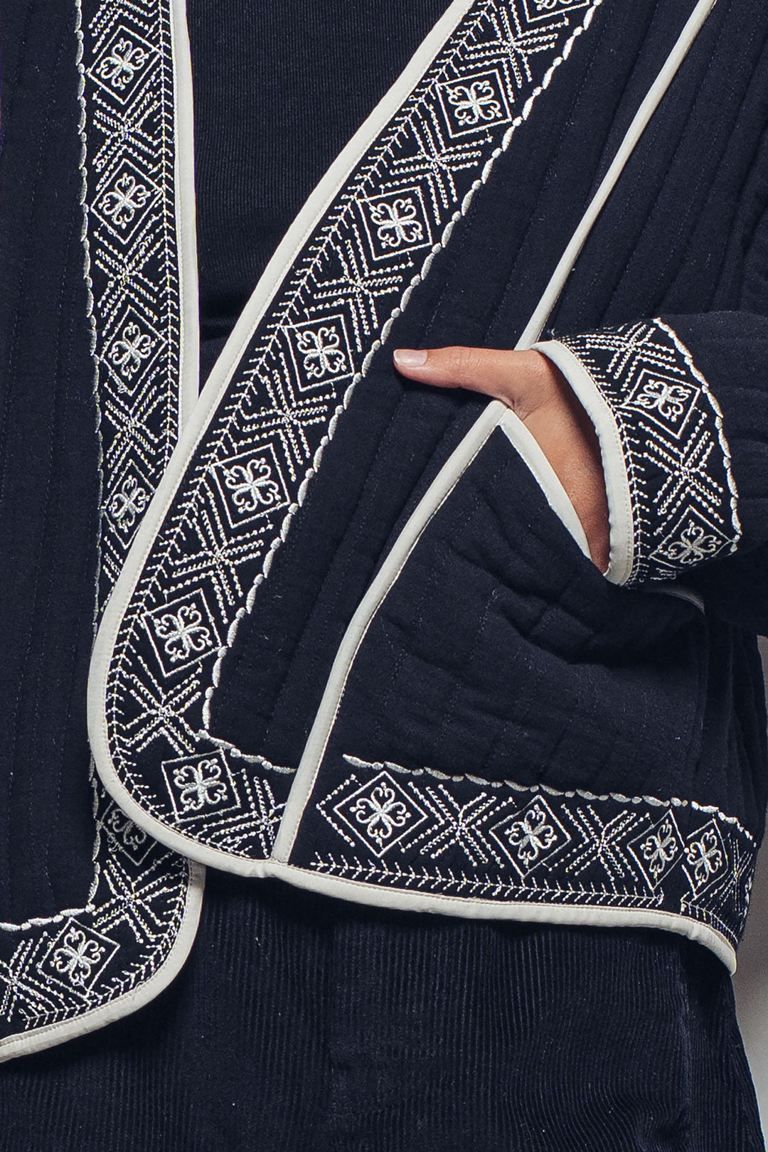embroidered padded jacket with black trim details - black ivory (additional view)