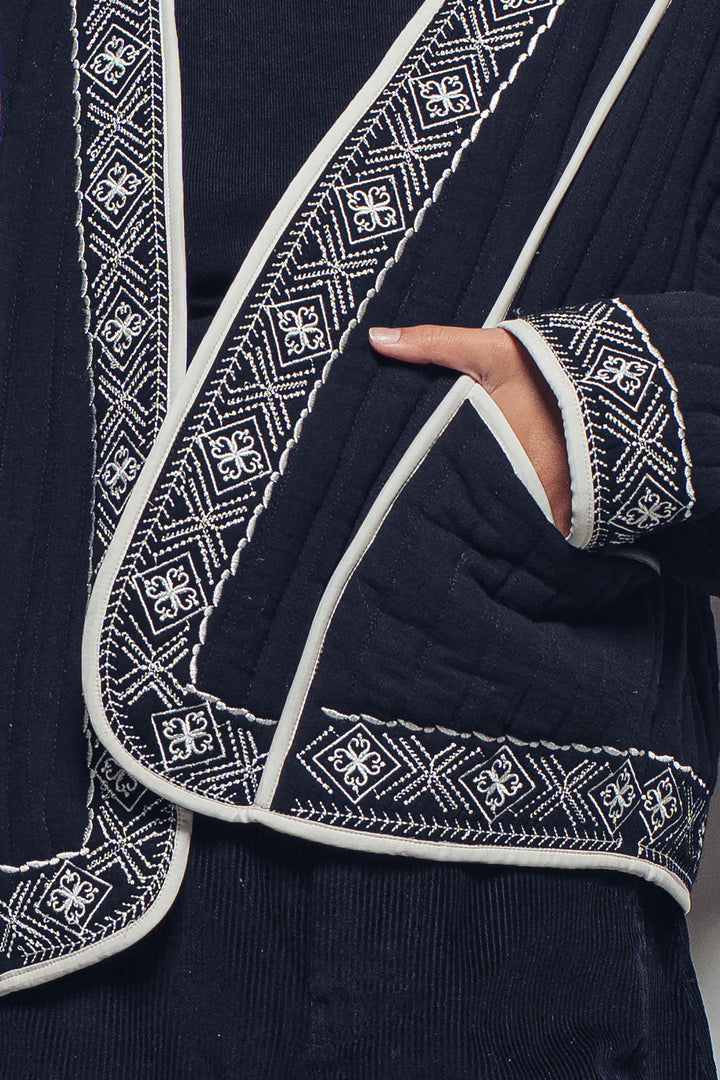 embroidered padded jacket with black trim details - black ivory (additional view)
