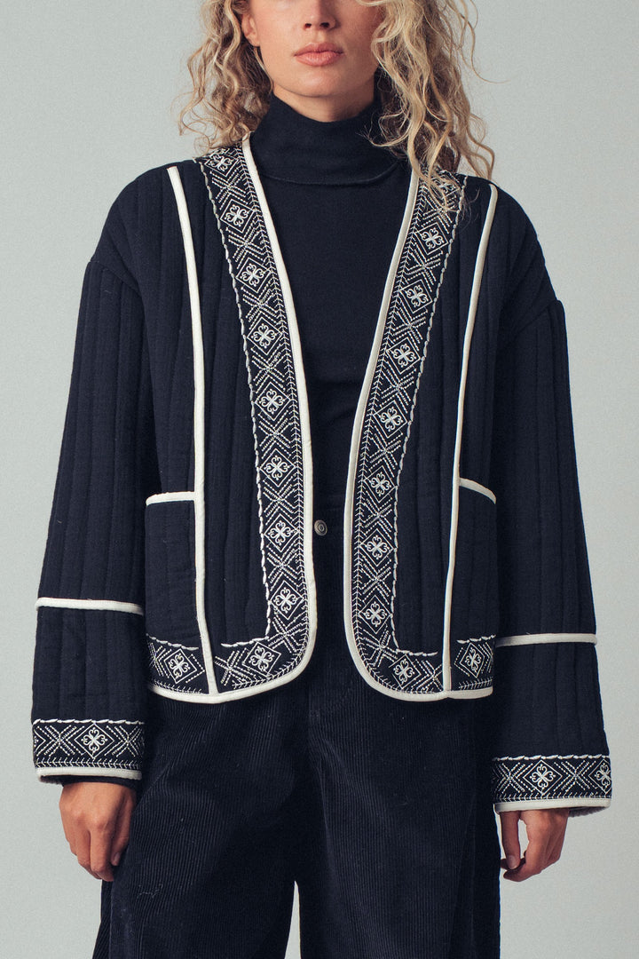 embroidered padded jacket with black trim details - black ivory (additional view)