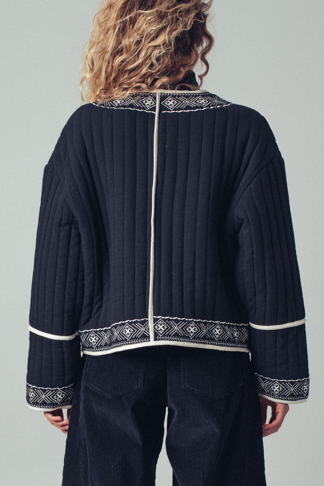 embroidered padded jacket with black trim details - black ivory (additional view)