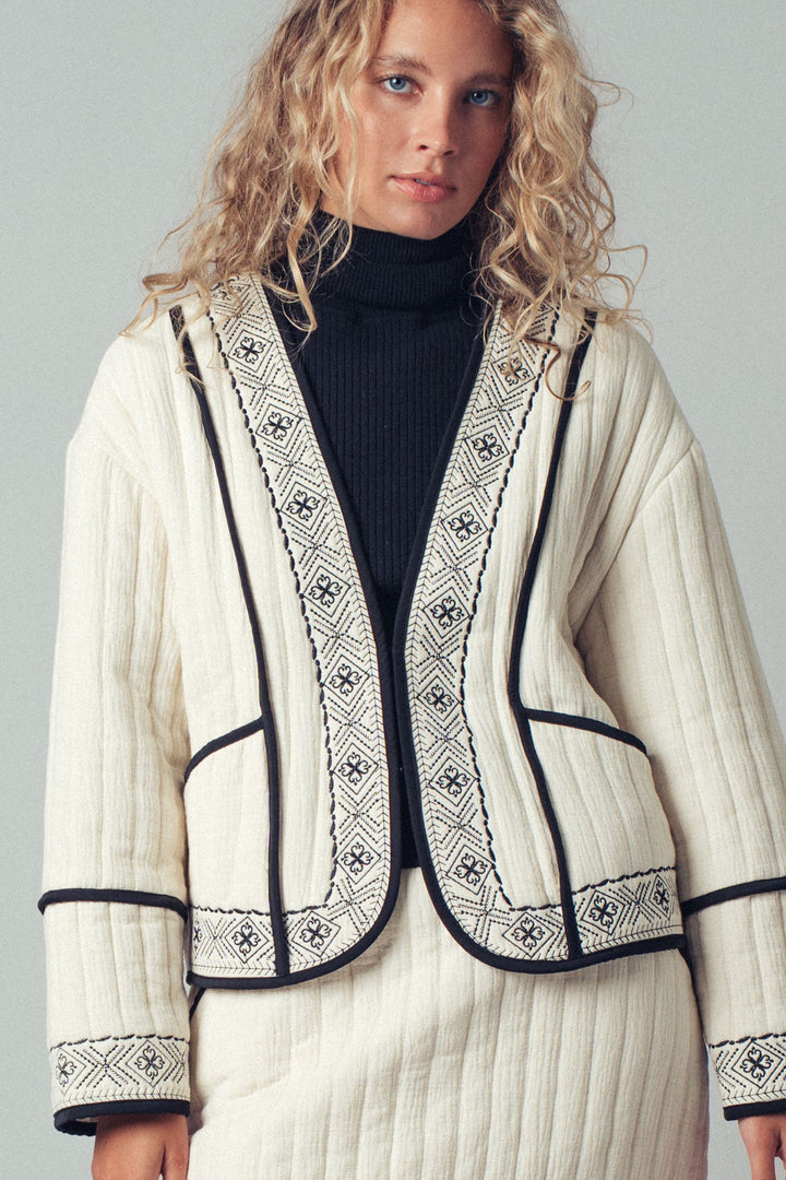 embroidered padded jacket with black trim details - ivory black (additional view)