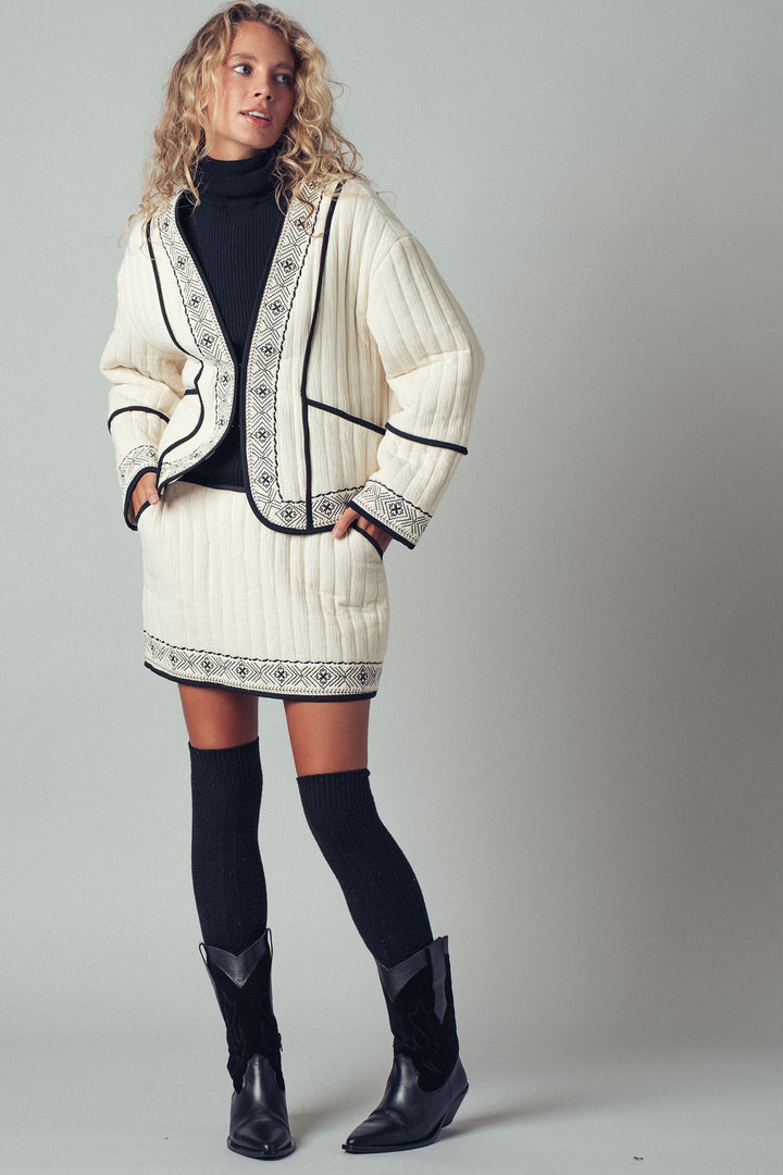 embroidered padded jacket with black trim details - ivory black (additional view)