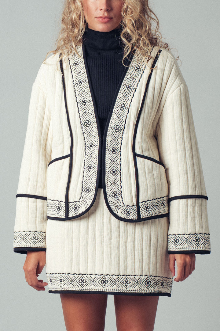 embroidered padded jacket with black trim details - ivory black (additional view)
