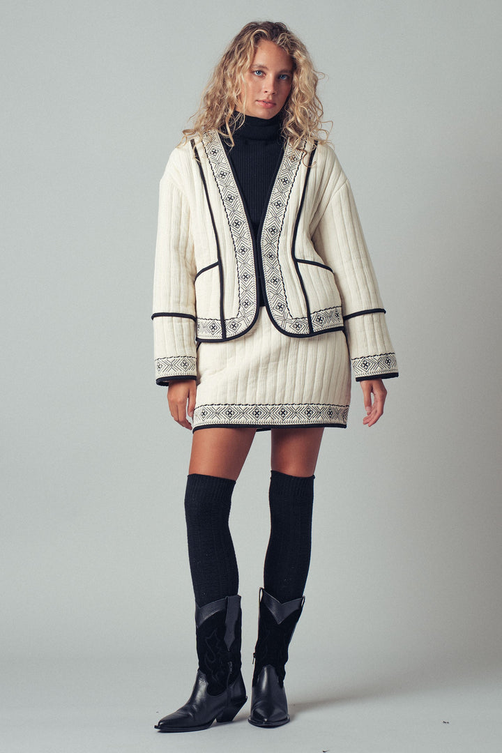embroidered padded jacket with black trim details - ivory black (additional view)