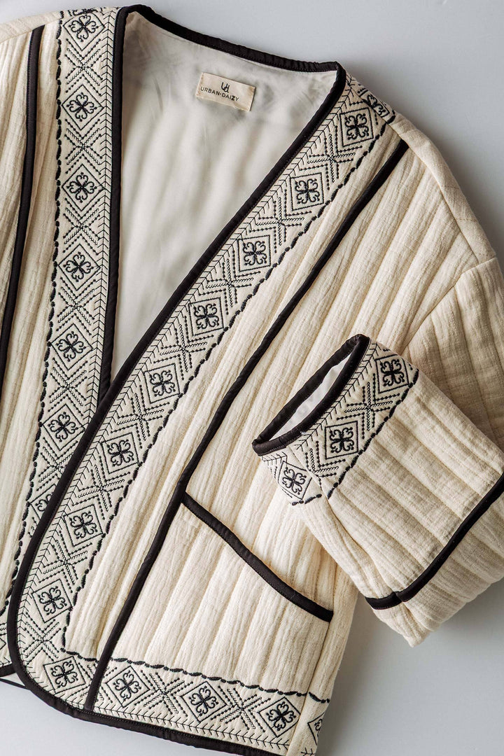 embroidered padded jacket with black trim details - ivory black (additional view)