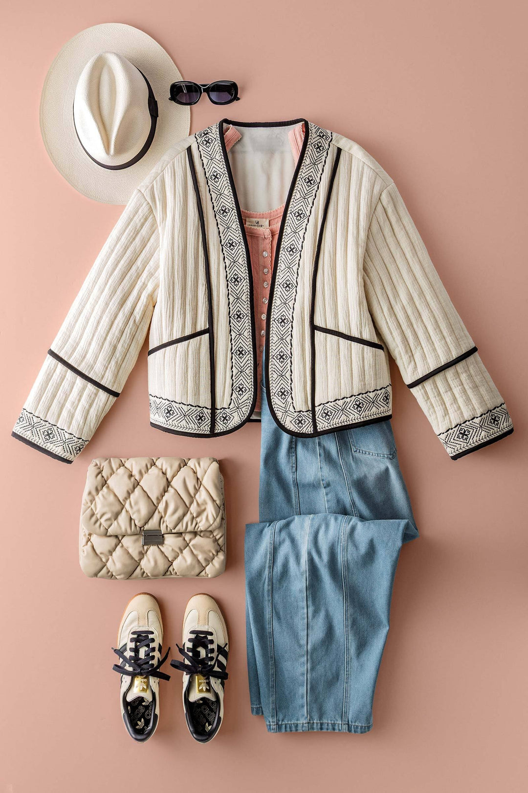 embroidered padded jacket with black trim details - ivory black (additional view)