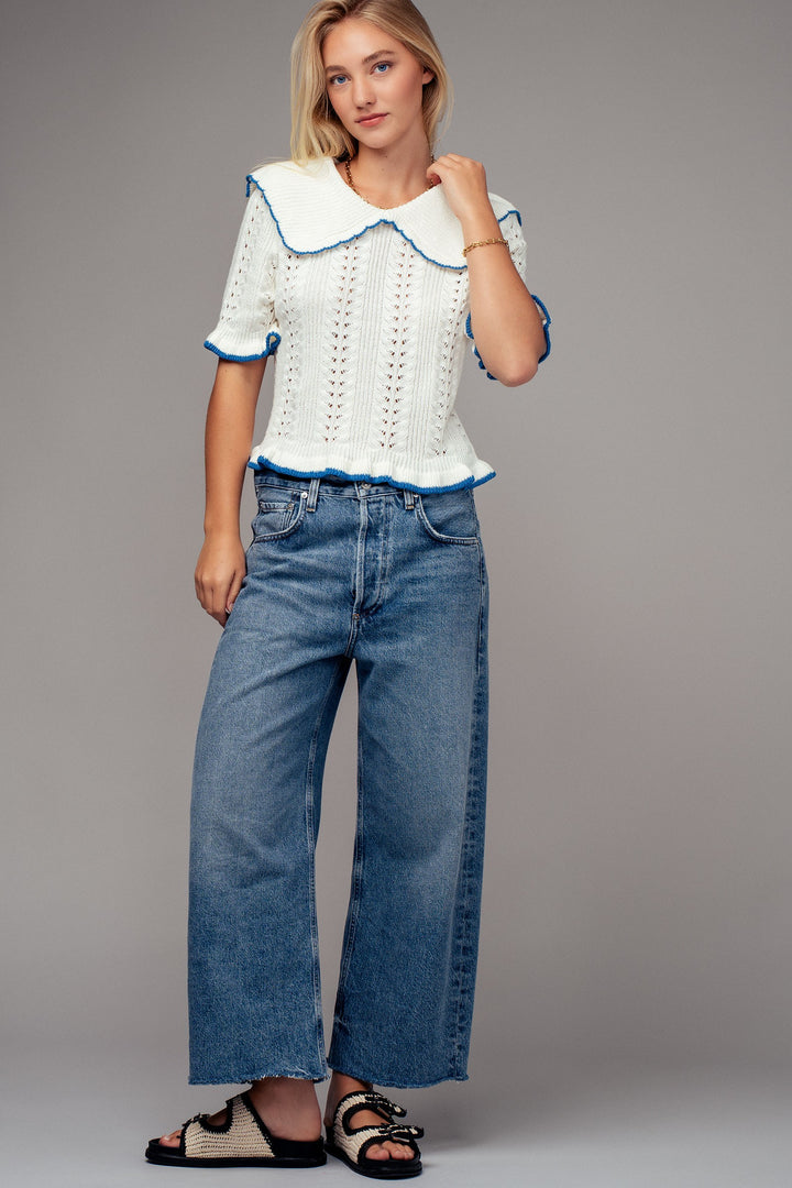 sweetheart collar crochet knit top - whiteblue (additional view)