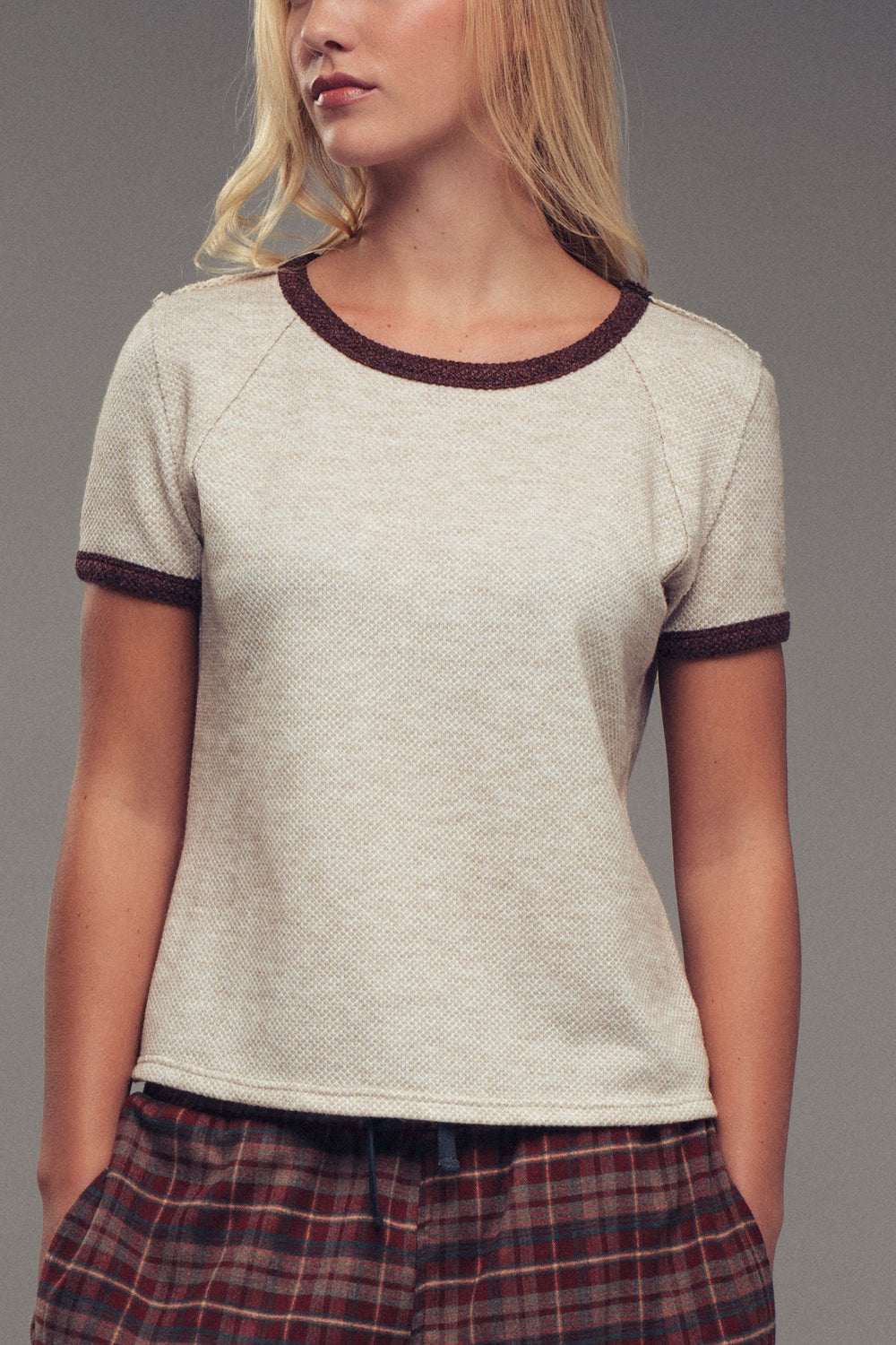 c textured short sleeve knit crewneck top - khaki (additional view)