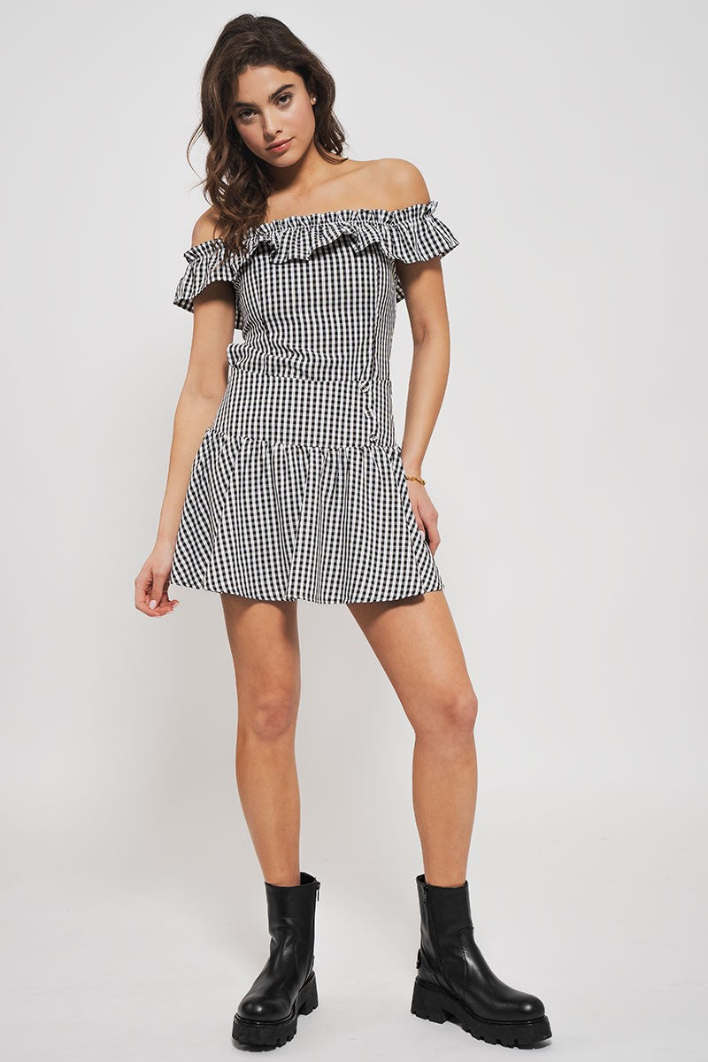 cottage charm gingham ruffle crop top - black (additional view)