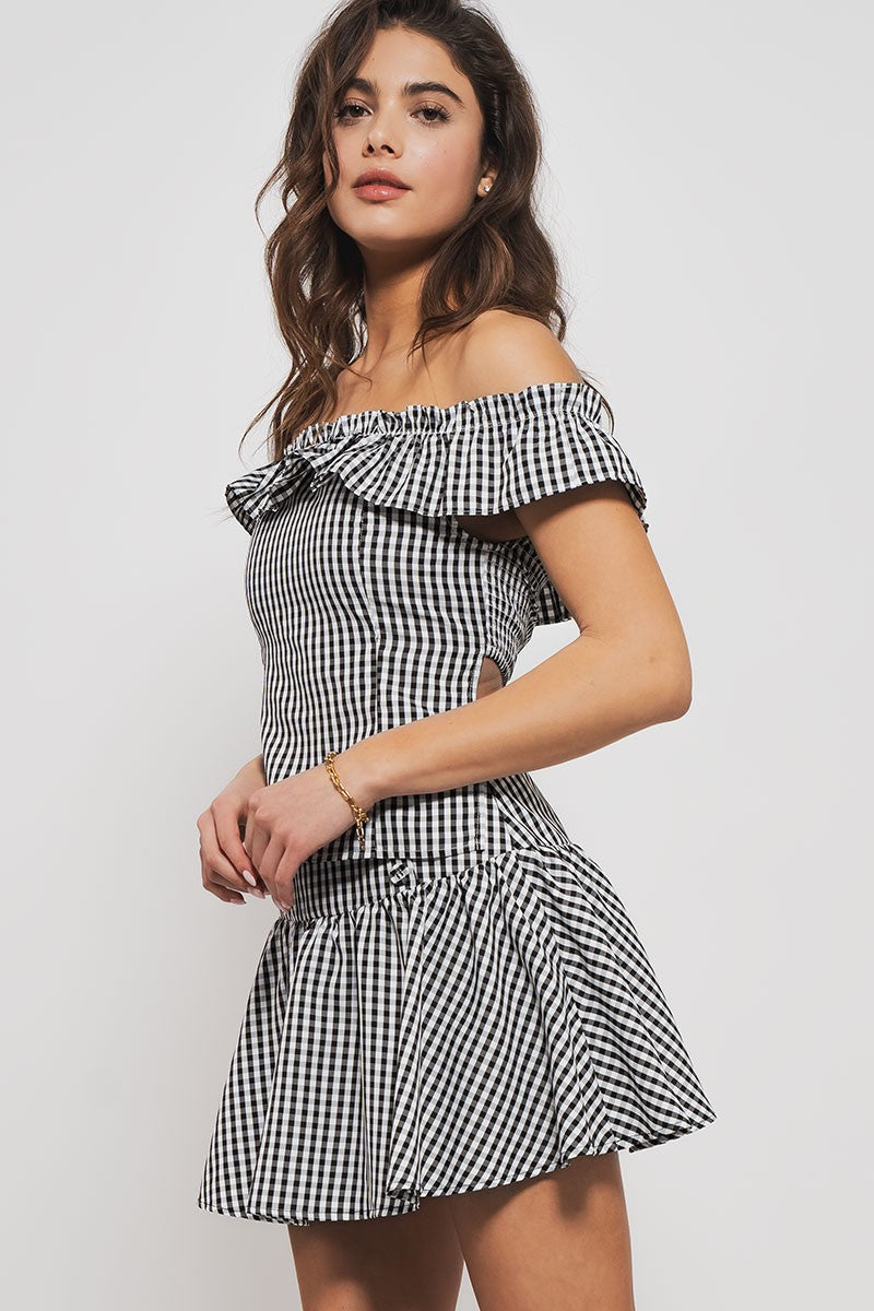 cottage charm gingham ruffle crop top - black (additional view)