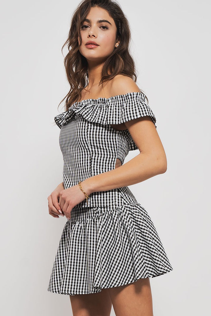 cottage charm gingham ruffle crop top - black (additional view)