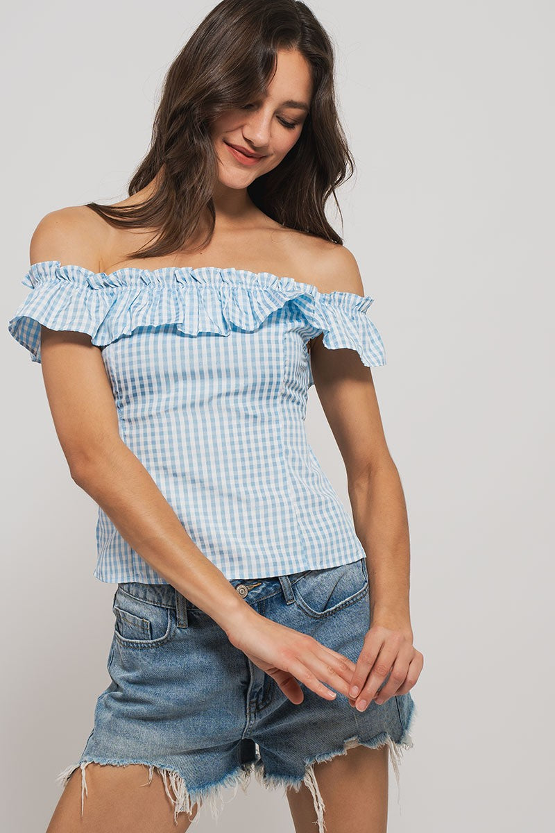 cottage charm gingham ruffle crop top - blue (additional view)