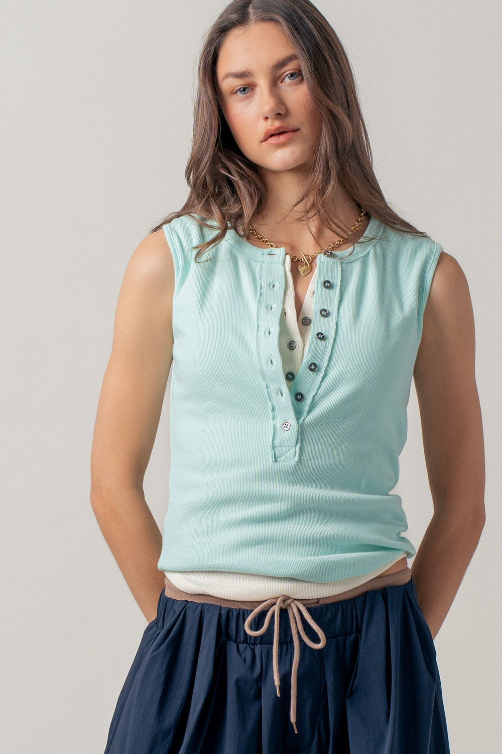 sweet summer henley tank - mint