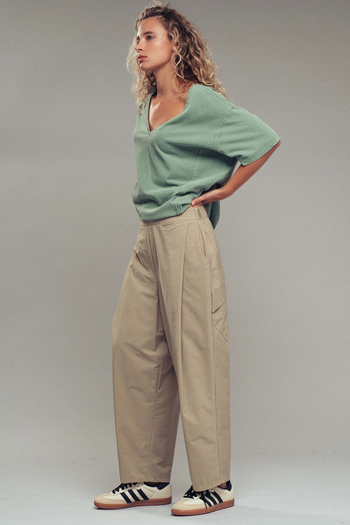Relaxed Wide Leg Cropped Trousers With Pockets, additional view