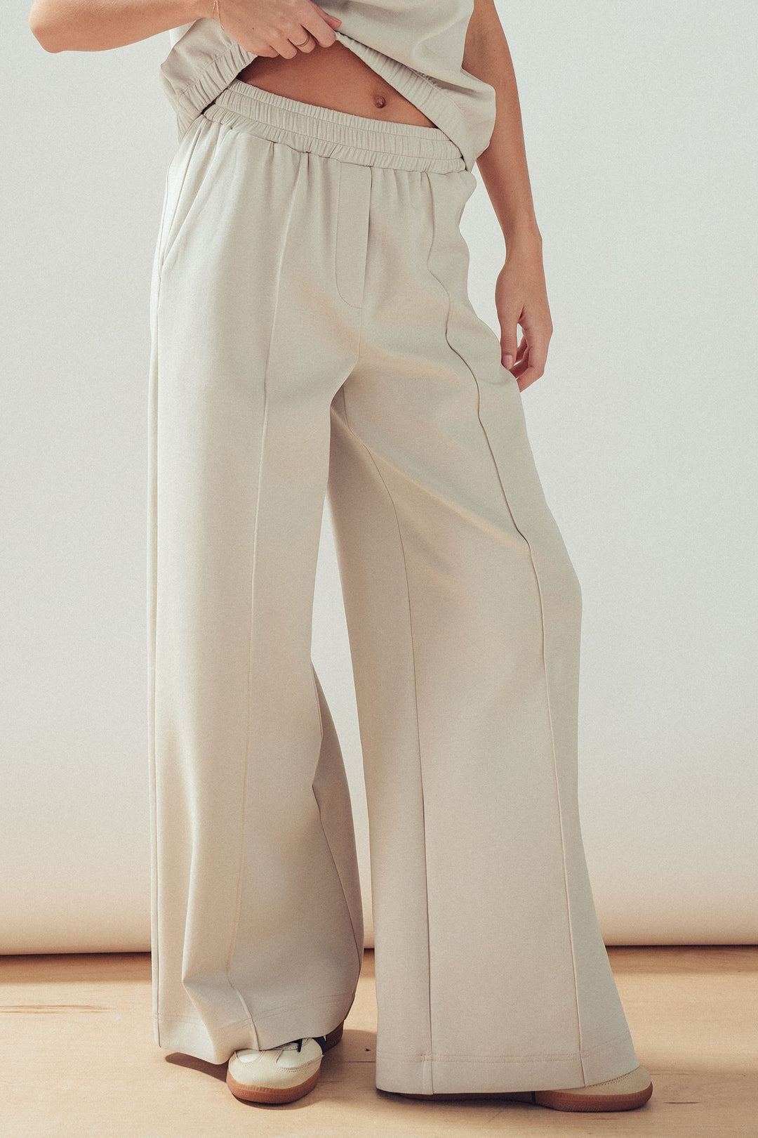 wide leg pull on pants - natural