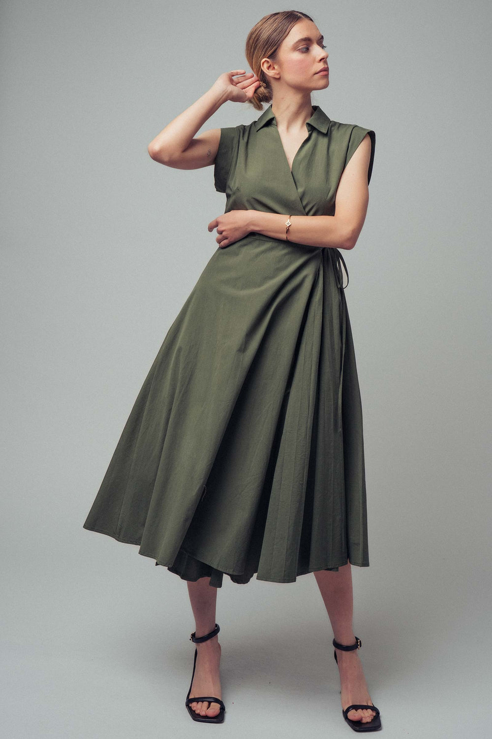 wrap midi dress - olive (additional view)