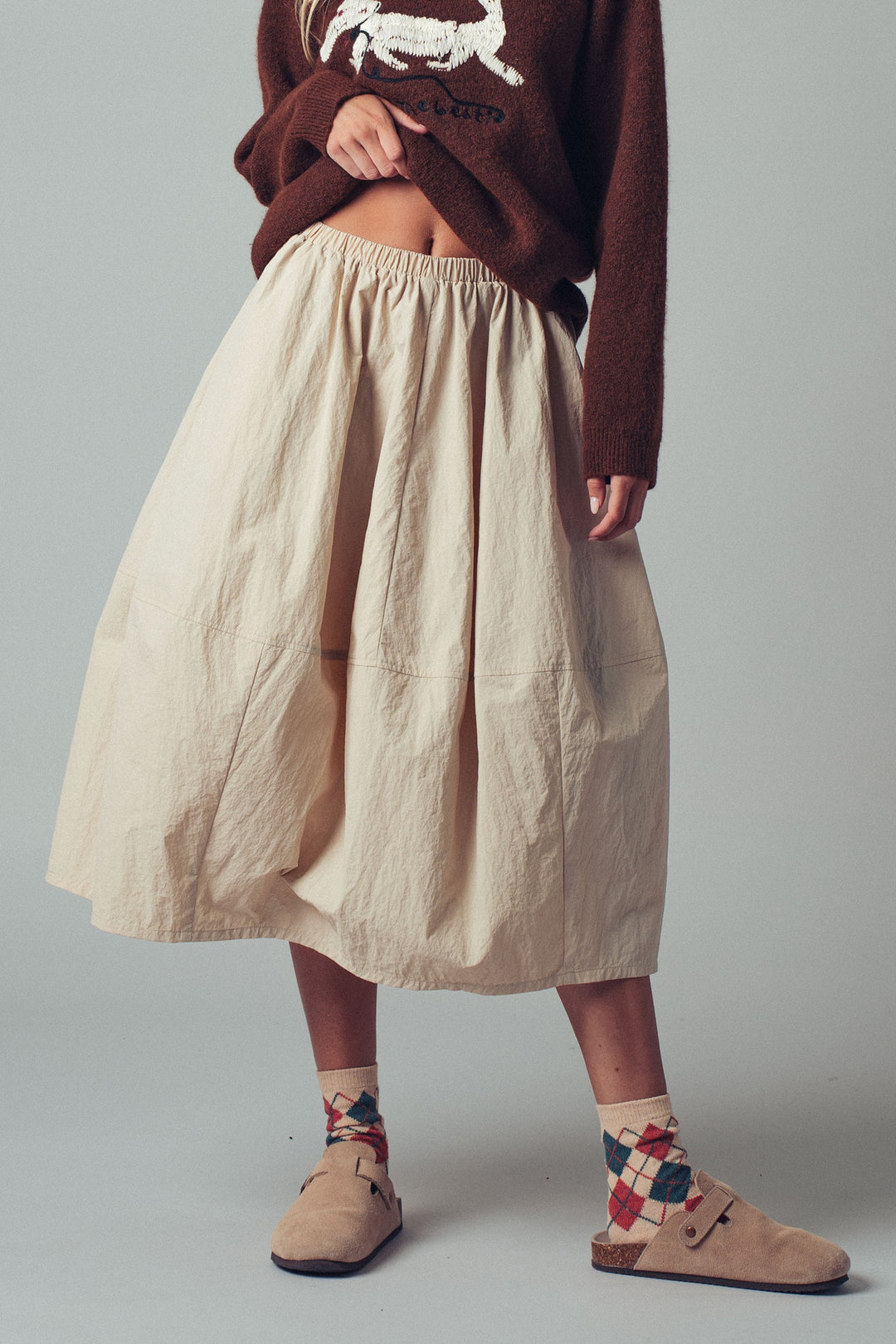 relaxed fit soft flowing a line midi skirt - taupe
