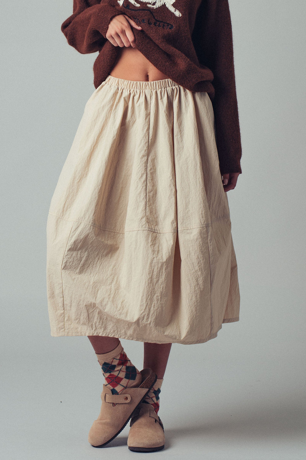 relaxed fit soft flowing a line midi skirt - taupe (additional view)