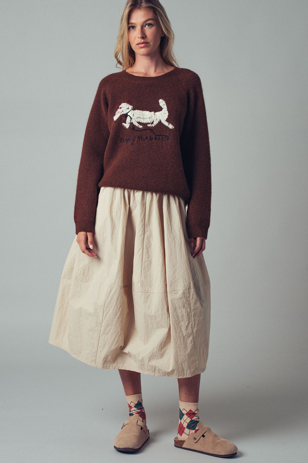 relaxed fit soft flowing a line midi skirt - taupe (additional view)