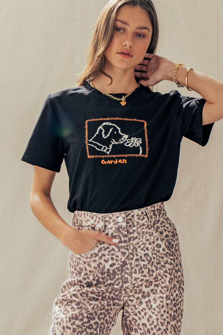 garden pup embroidered tee - black