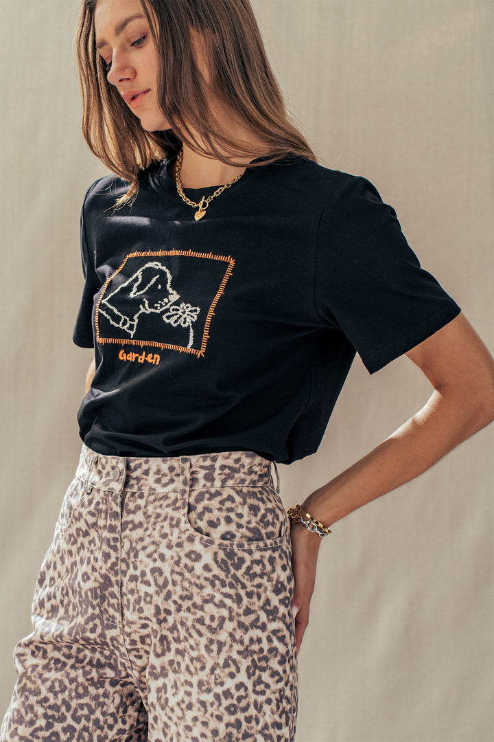 garden pup embroidered tee - black (additional view)