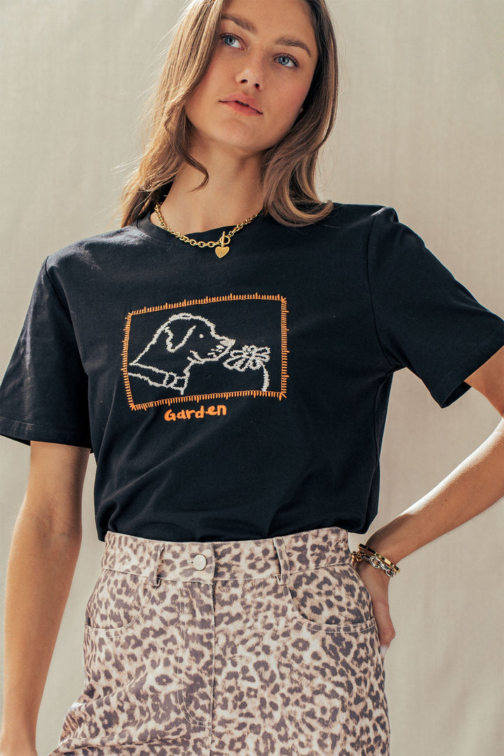 garden pup embroidered tee - black (additional view)