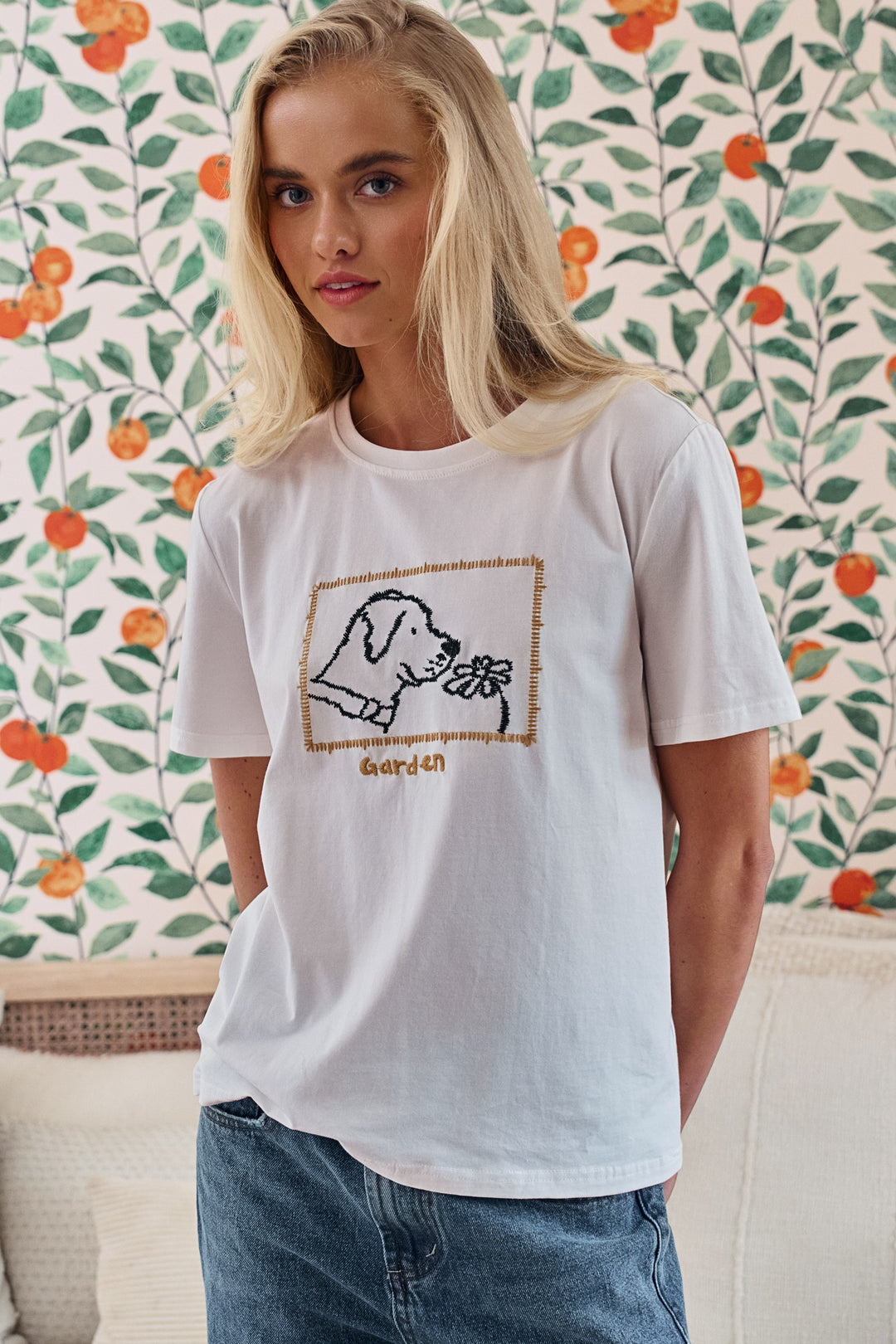 garden pup embroidered tee - white (additional view)