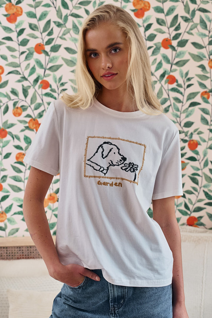 garden pup embroidered tee - white (additional view)