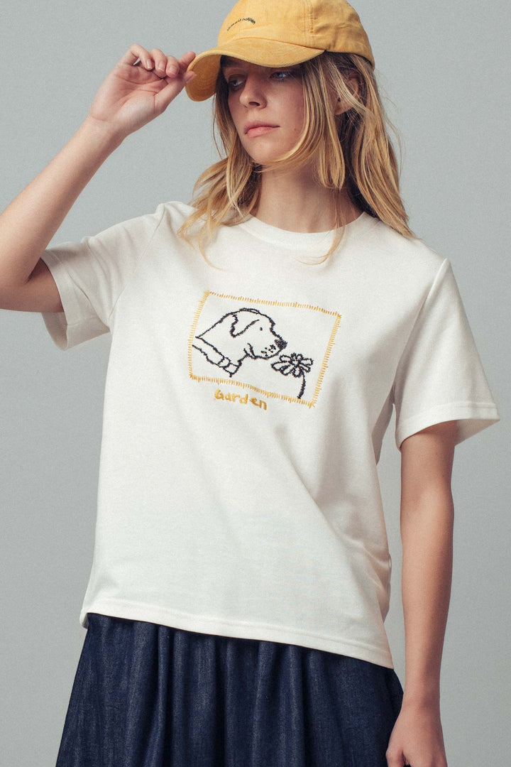 garden pup embroidered tee - white (additional view)
