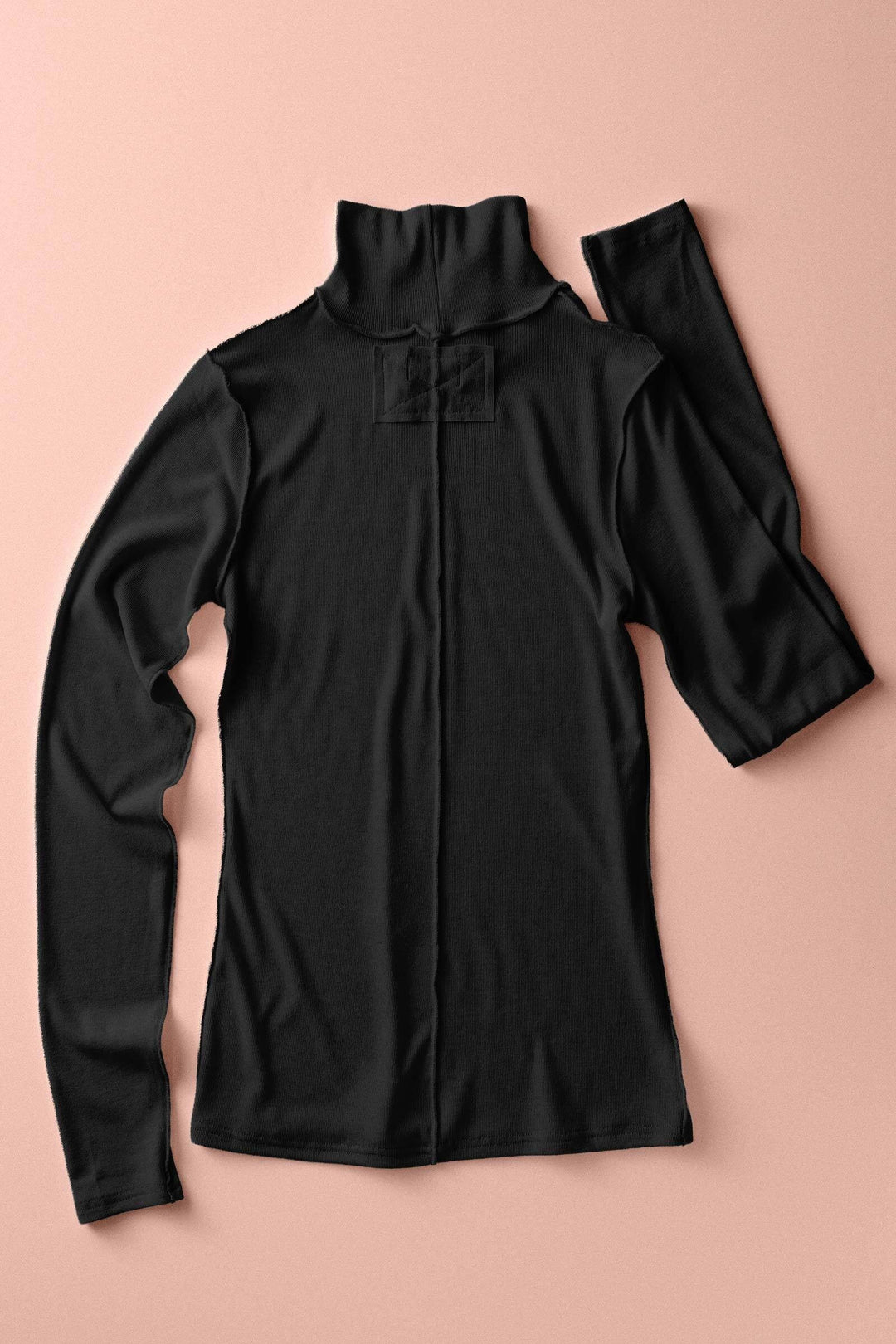 classic striped long sleeve turtleneck top - black