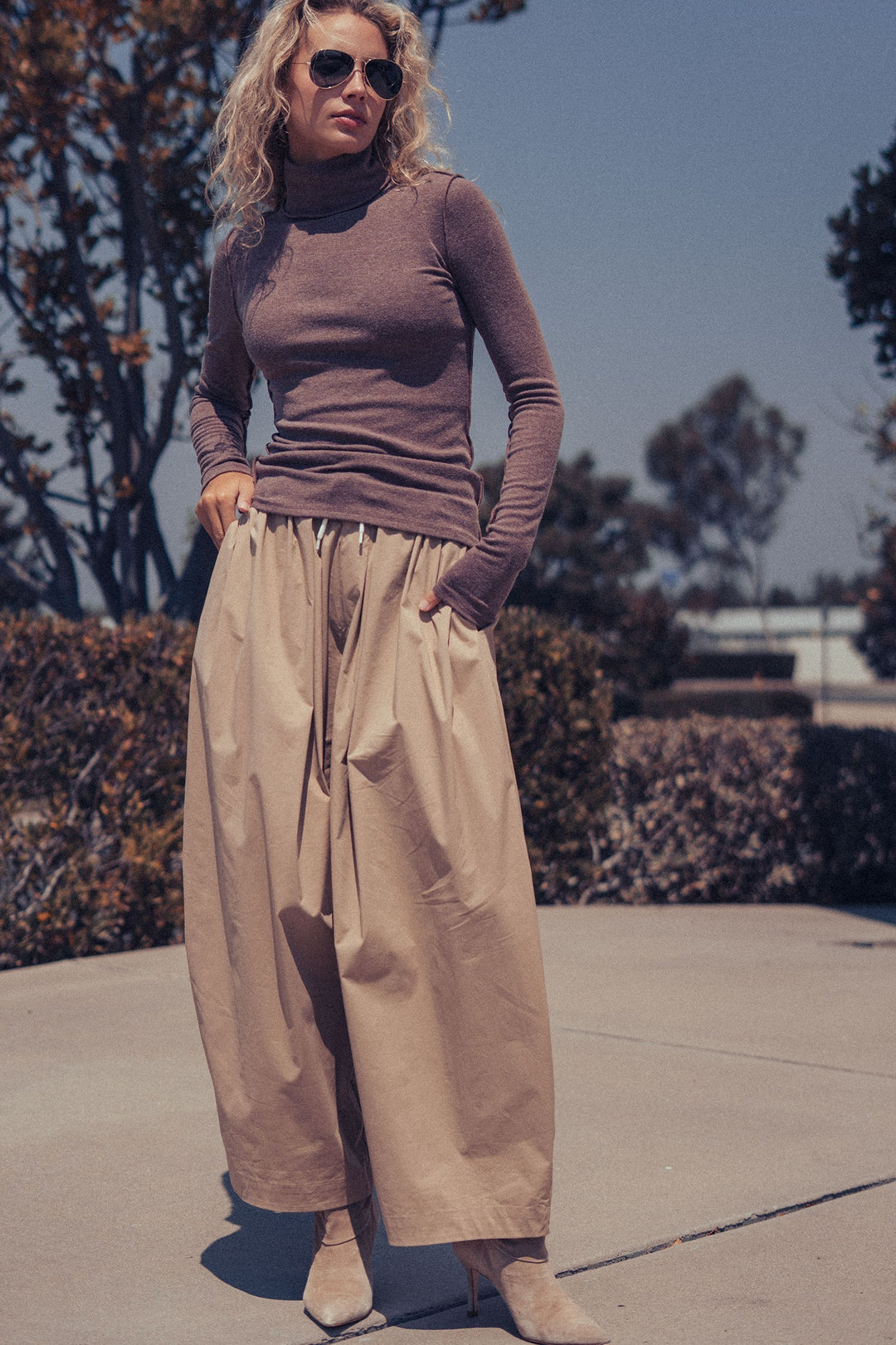 classic striped long sleeve turtleneck top - brown (additional view)